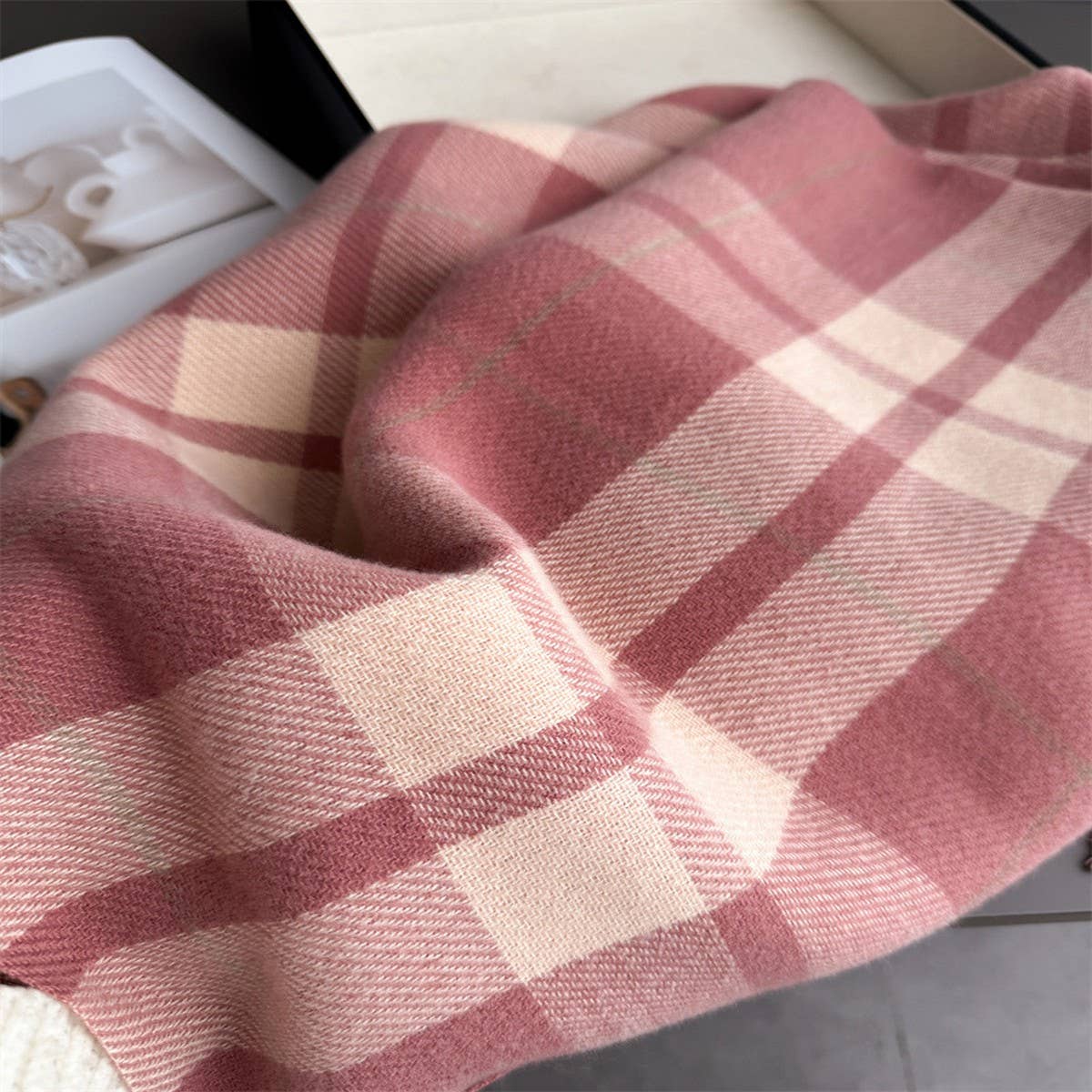 Fresh Plaid Cashmere Feel Tassel Scarf Wrap_Cwasc03245
