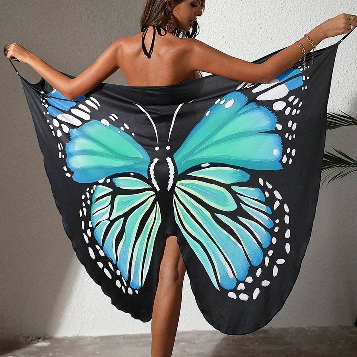 3D BUTTERFLY PRINT BEACH DRESS SLING RESORT STYLE_CWBLS0459
