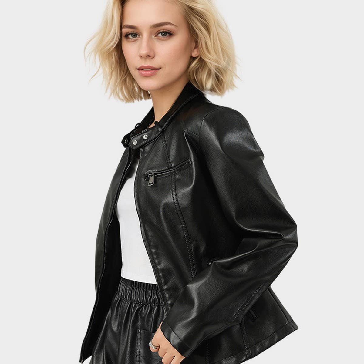 SLIM FIT WASHED PU JACKET STYLISH FALL WORKWEAR_CWMM9013