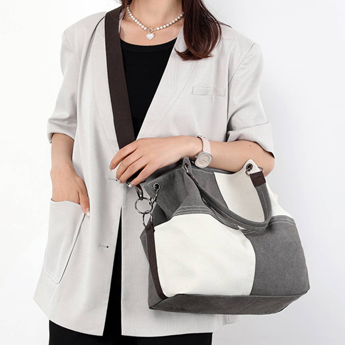 RETRO STITCHING CANVAS TOTE BAG_CWAB1256