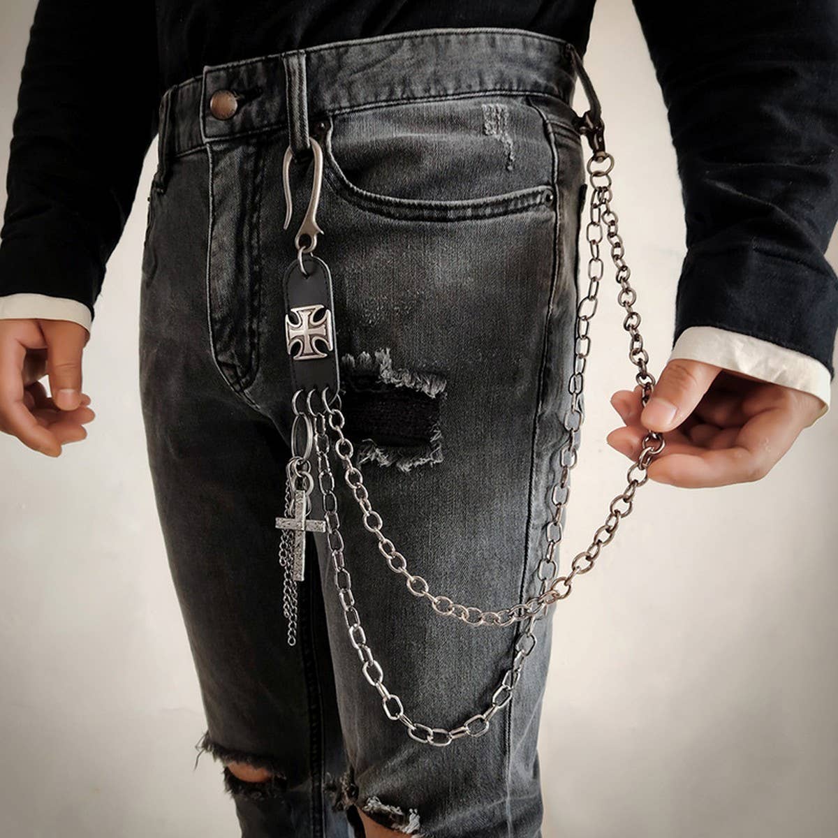 HIP HOP RETRO CROSS PENDANT PANTS CHAIN_CWMM4870