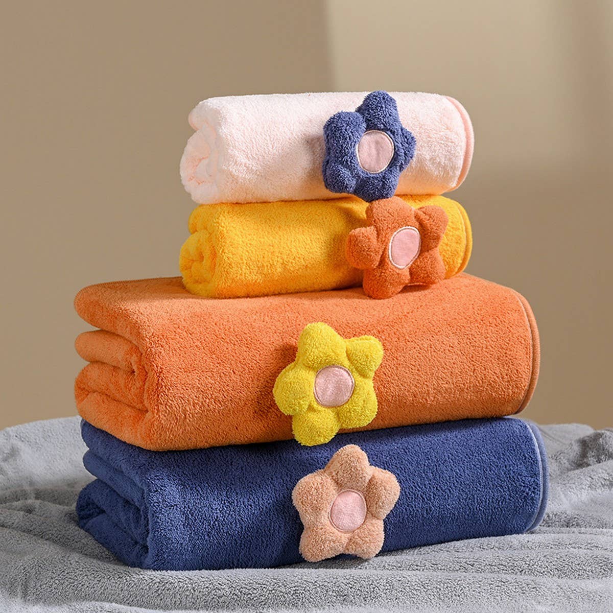 CORAL FLEECE FLOWER SQUARE TOWEL BATH TOWEL SET_CWMM2325