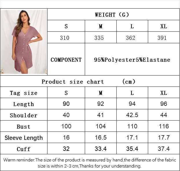 V-Neck Short-Sleeved Single-Breasted Home Dress