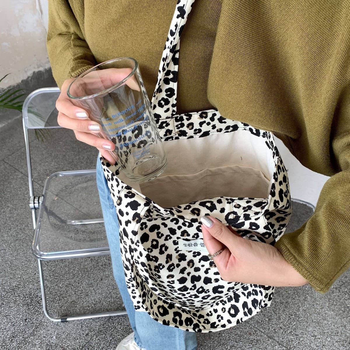 Cwab3905_Leopard Print Large Capacity Canvas Shoulder Bag