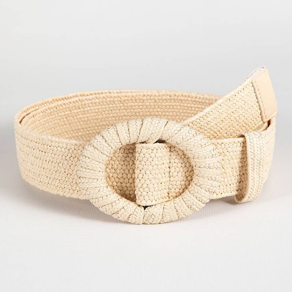 POPULAR ELASTIC ROUND BUCKLE STRAW BELT_CWABE0441