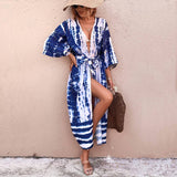 BLUE AND WHITE SNAKE PRINT CARDIGAN BEACH COVER UP_CWMM1230