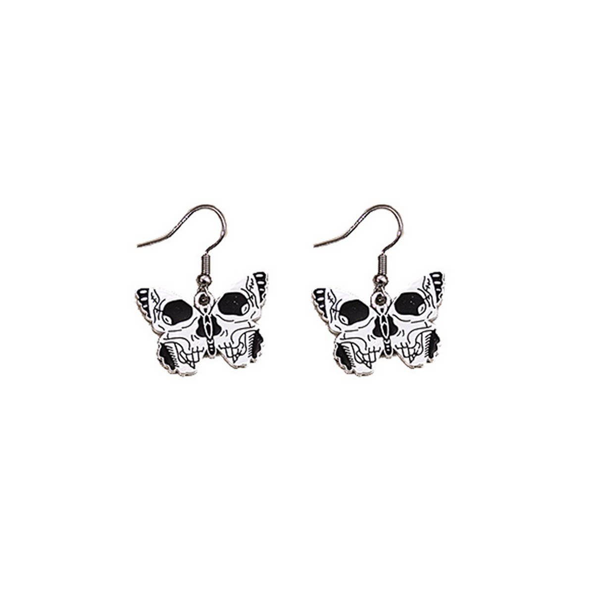 HALLOWEEN SKULL DARK BUTTERFLY EARRINGS_CWAJE1870