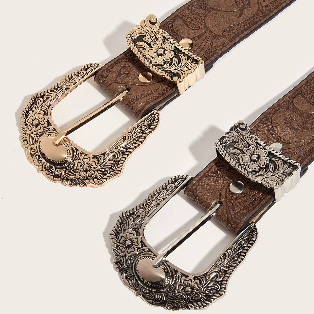 Cwabe0548_Brown Textured Printed Belt