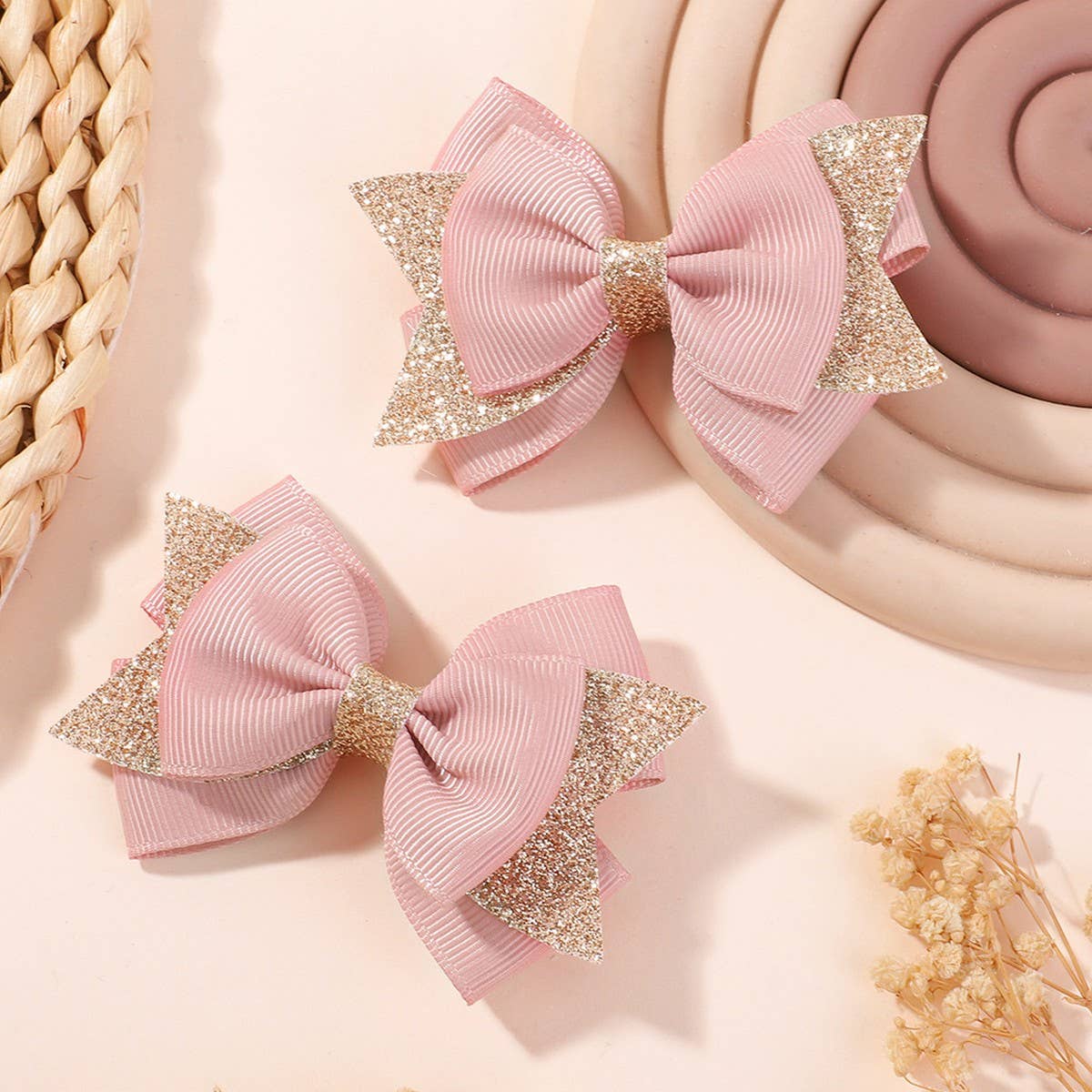 HANDMADE GLITTER BOW TAIL HAIR CLIP SET FOR GIRLS_CWAHA6717