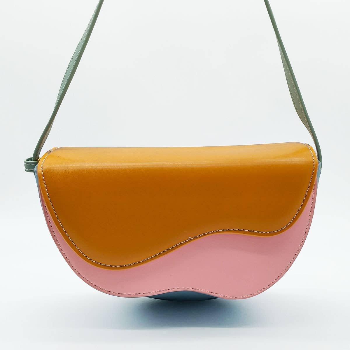 CURVED WAVE CONTRAST COLOR CROSSBODY SADDLE BAG_CWAB1894