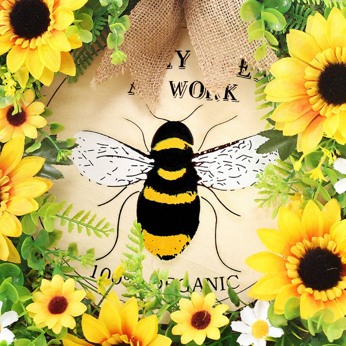 SUNFLOWER BEE FESTIVAL FAUX FLORAL WREATH_CWAJE05409