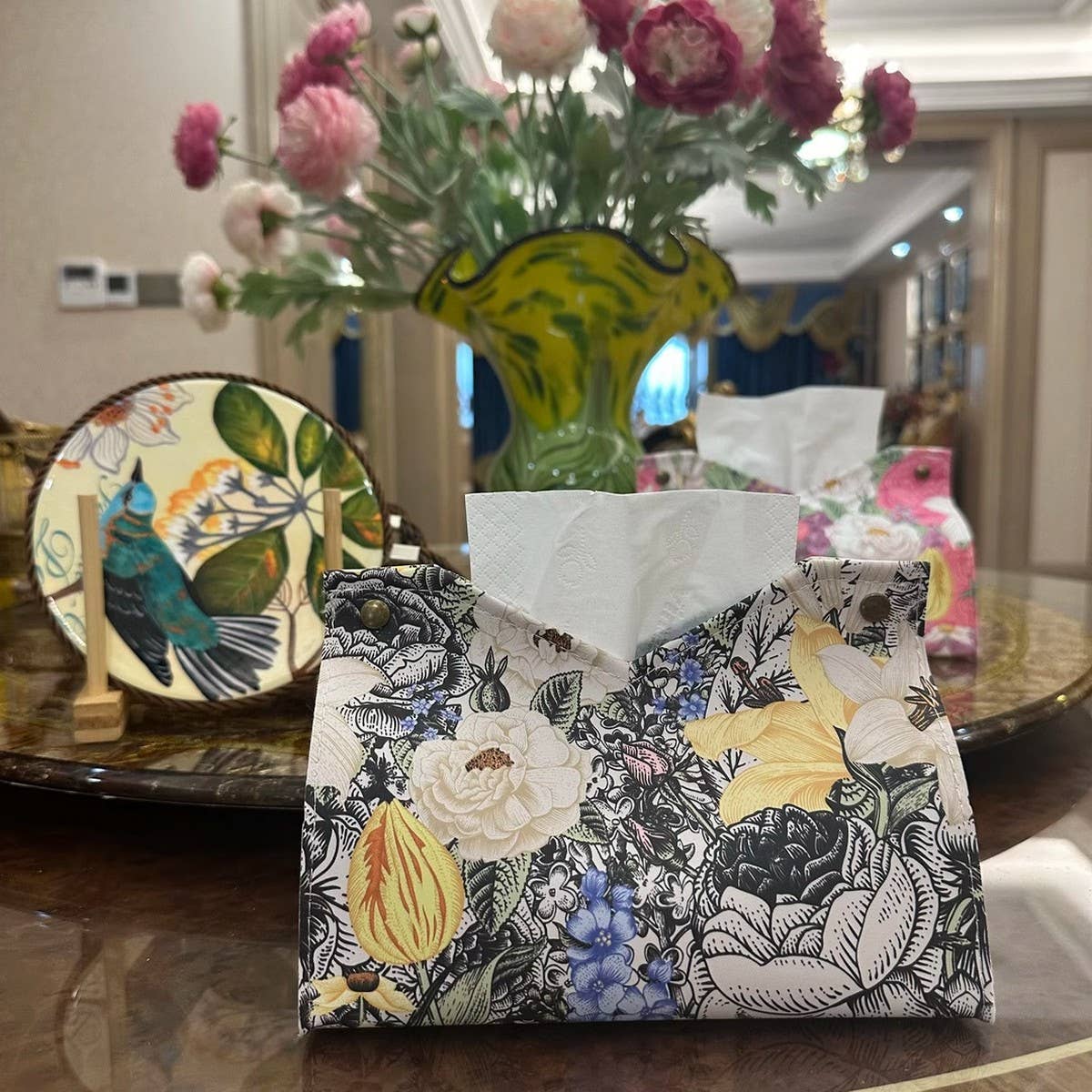 CREATIVE OIL PAINTING FLOWER LEATHER TISSUE BOX_CWMM2242