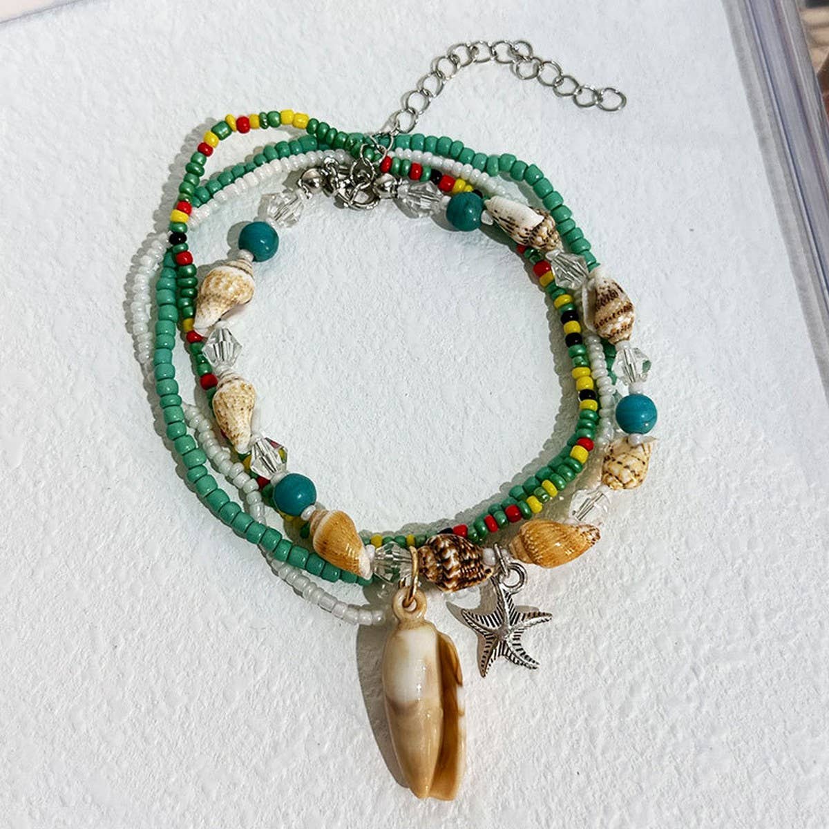 BOHO BEADED ANKLET STARFISH SHELL CHARMS_CWMM6344
