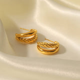 18K GOLD DOUBLE STAINLESS STEEL TWIST EARRINGS_CWASC1684