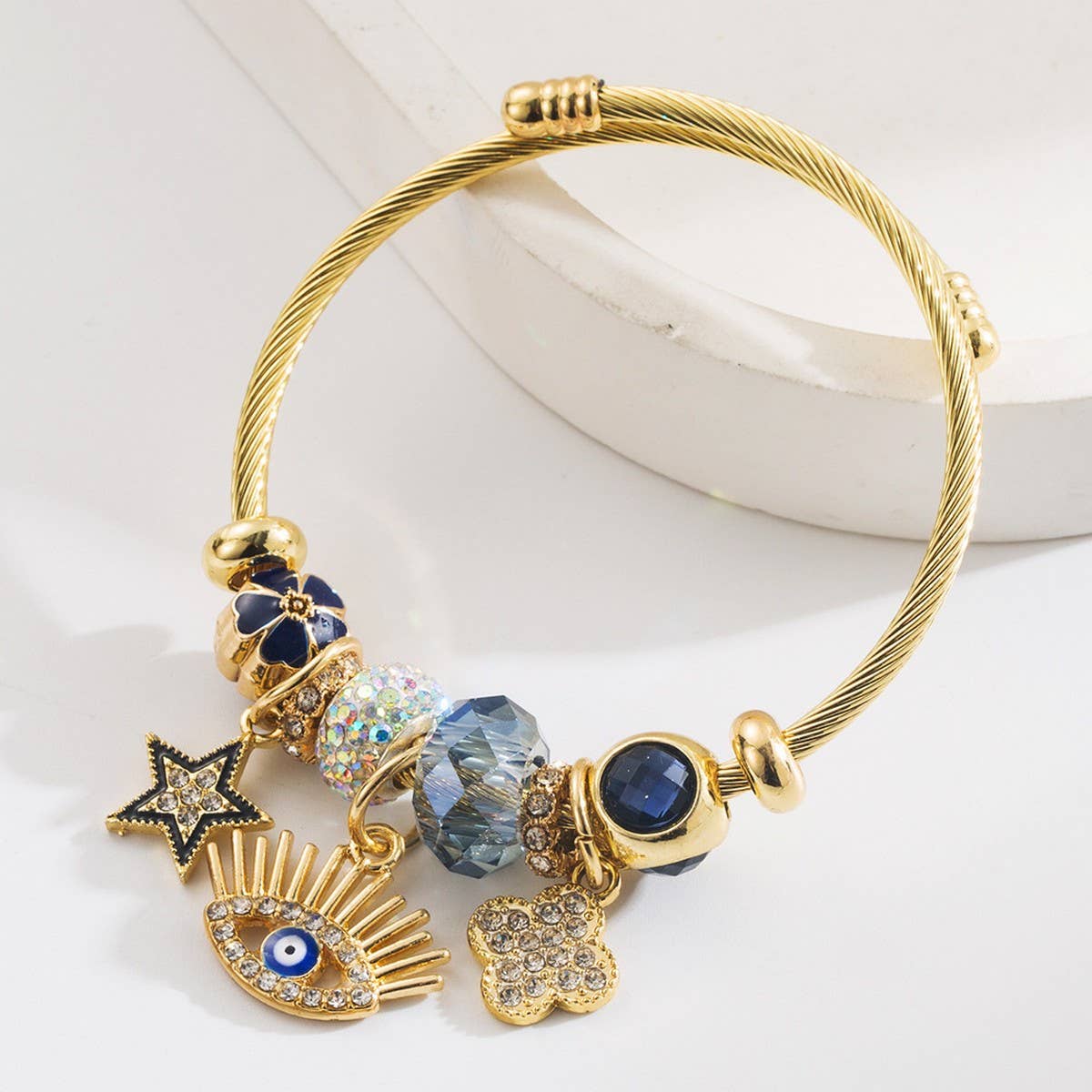 Trendy Evil Eye Clover Star Charm Bracelet_Cwmm8509