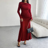 Solid Color Dress With Hip Collar