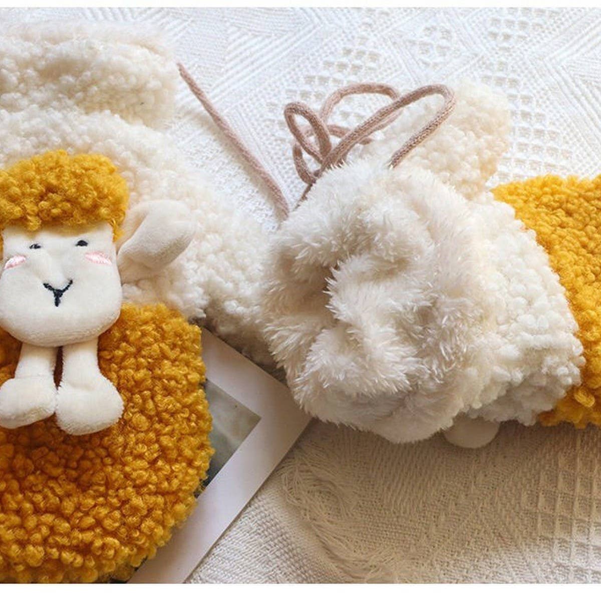 CARTOON LAMB WOOL WINTER WARM HALTER GLOVES_CWAG0185