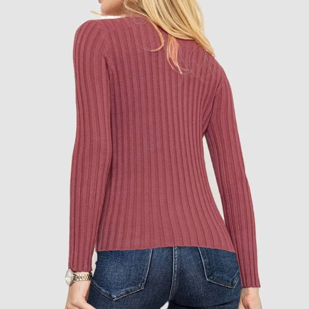 Wide-Striped Solid-Color Long-Sleeved Top