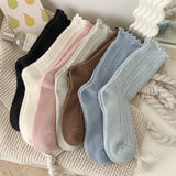 Warm Solid Color Ruffled Cute Mid-Calf Socks_Cwms1070