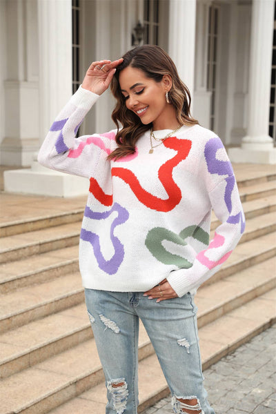 Stylish Crew Neck Sweater Geometric Sweater