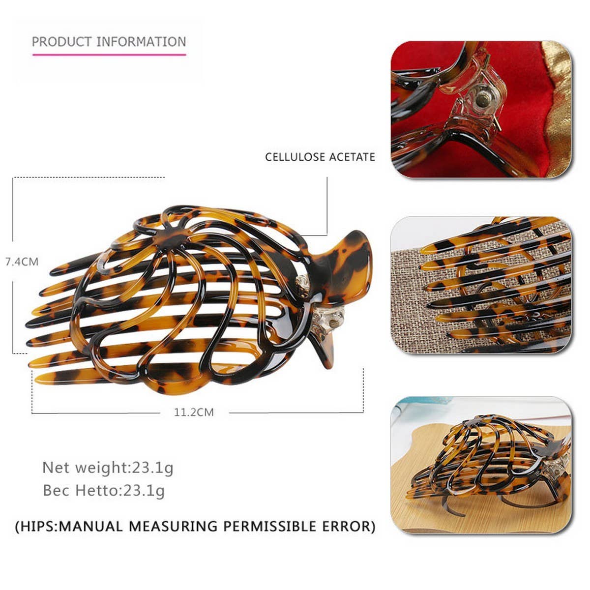 ROSE DOME COMB CLIP ACETATE HAIRPIN_CWAHA4226