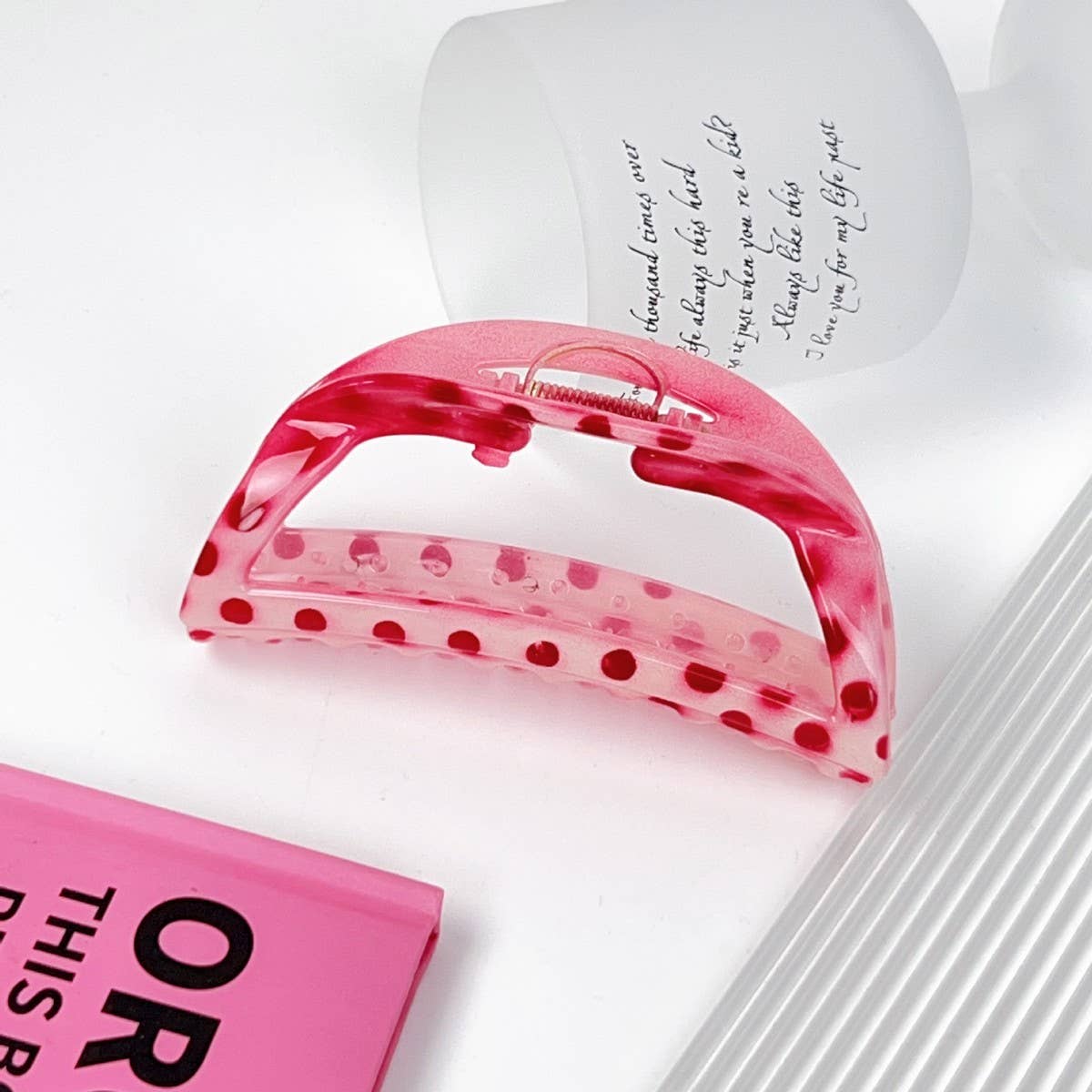 PINK POLKA DOT HOLLOW HAIRPIN SIMPLE STUDENT_CWAHA2077