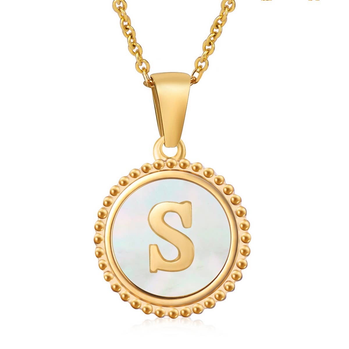 18K GOLD STAINLESS STEEL SHELL LETTER NECKLACE_CWAJE0686