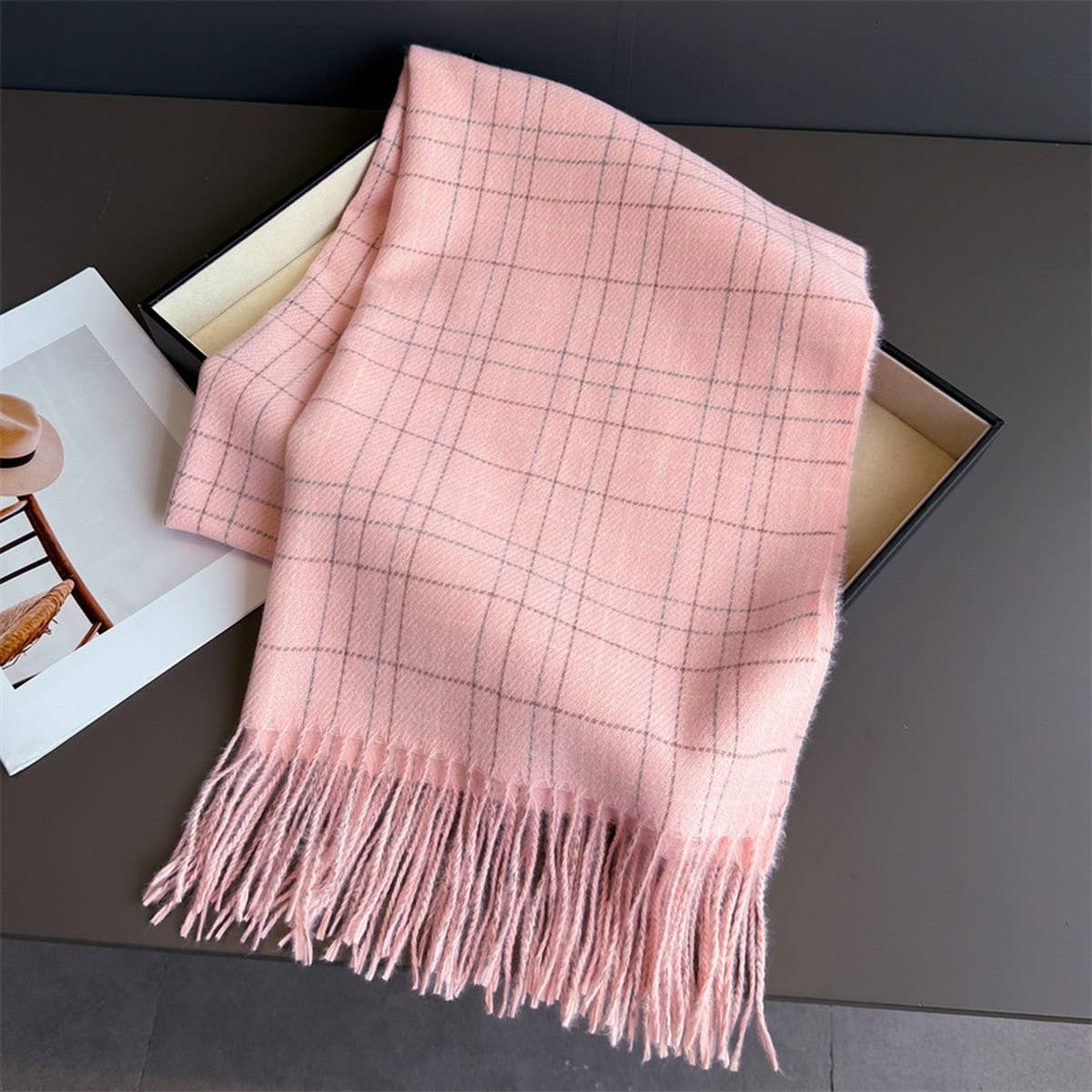 Chic Plaid Tassel Scarf Soft Cashmere Feel Wrap_ Cwasc03271