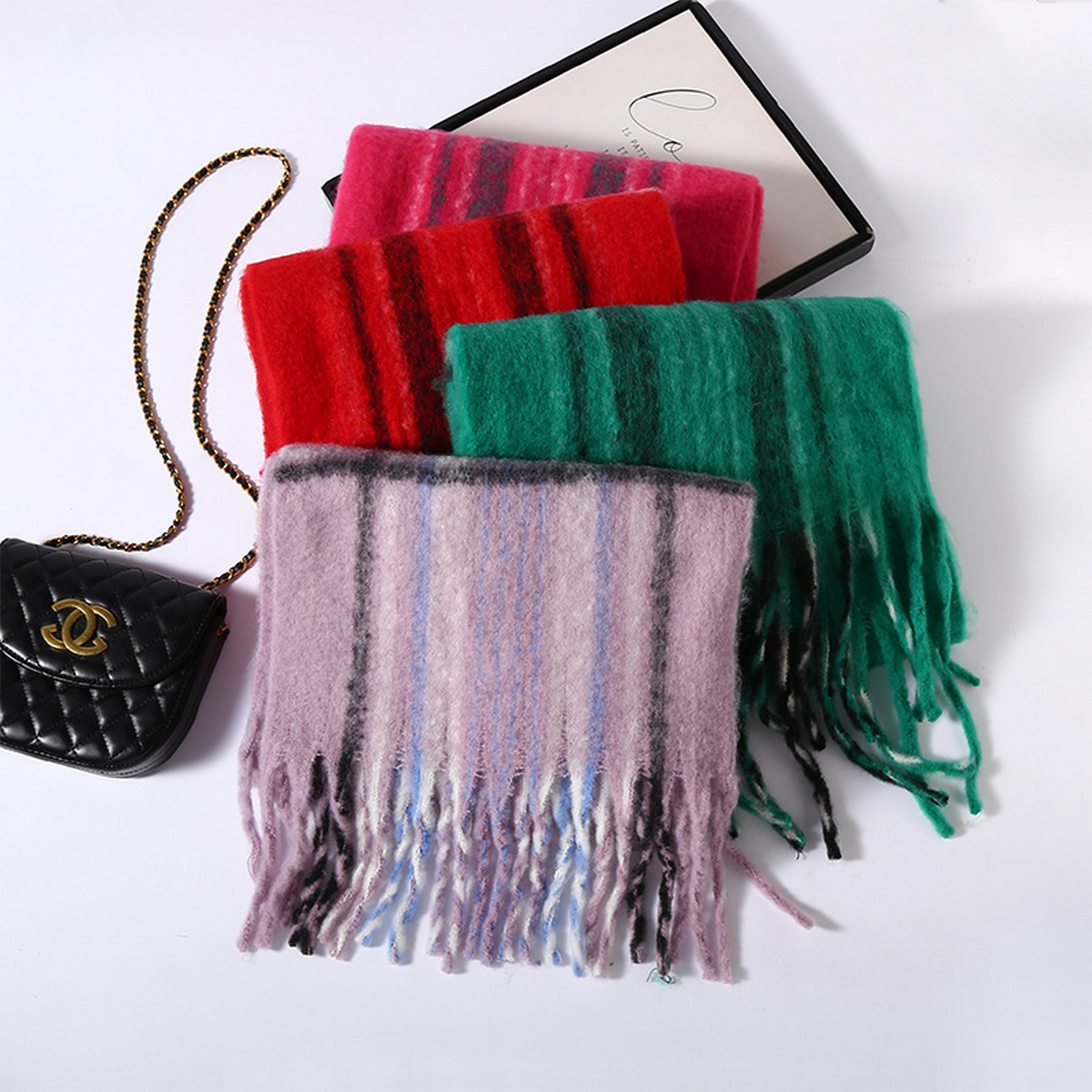 FAUX CASHMERE PLAID SCARF THICK FRINGED WRAP_CWASC2698