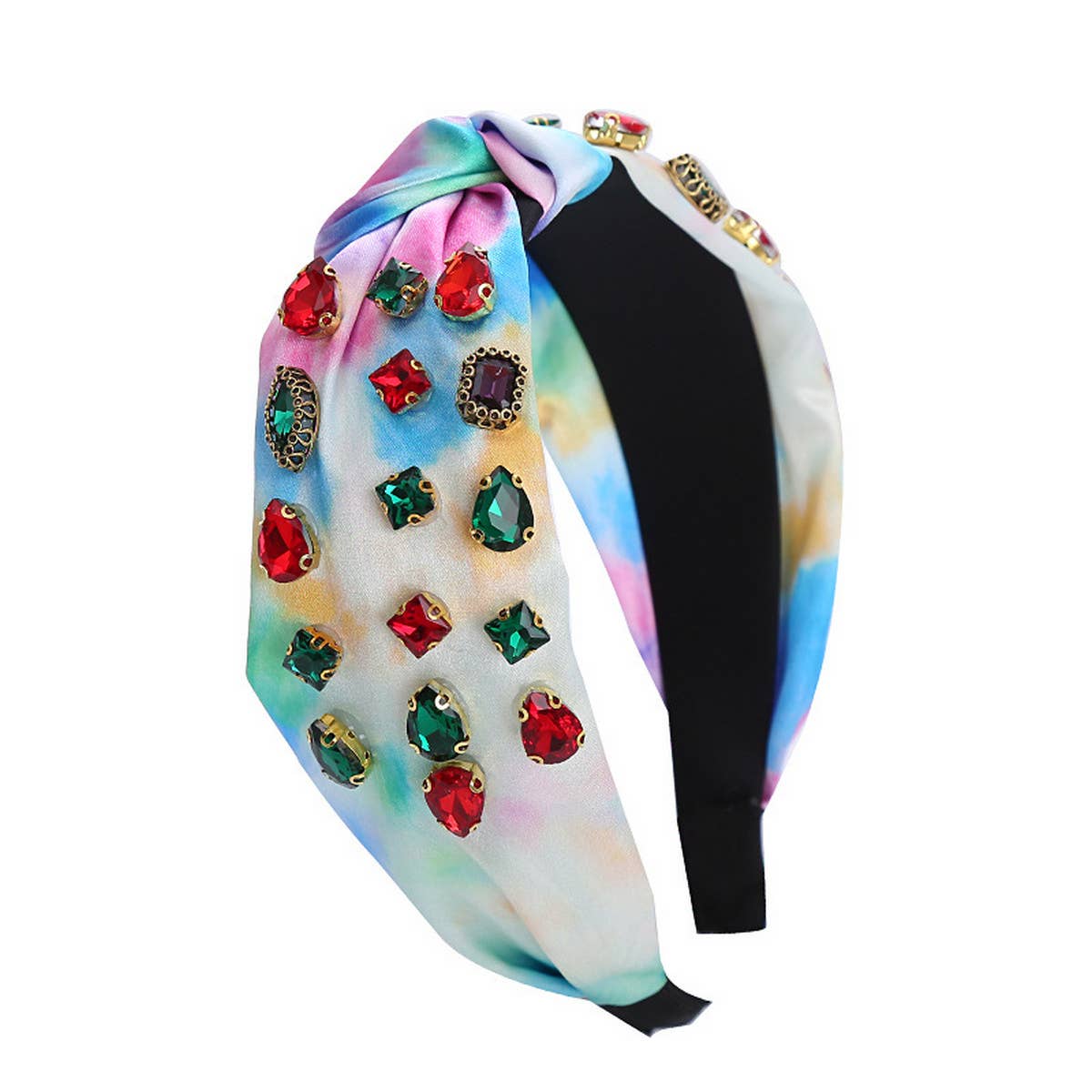 FASHION KNOTTED HEADBAND WITH COLORED DIAMONDS_CWAHA2133