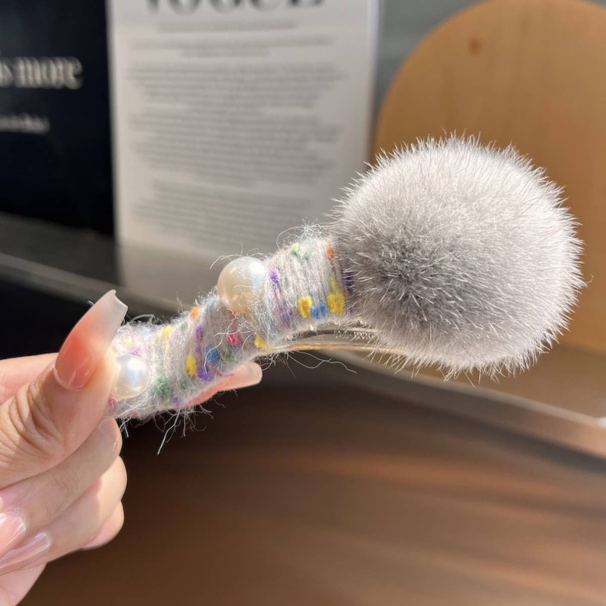 FUZZY MINK FUR BALL HAIR CLIP WINTER DUCKBILL PIN_CWMM2508