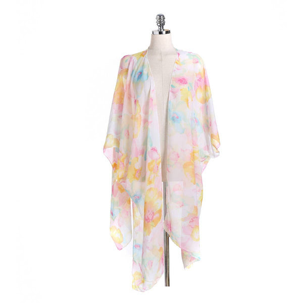 MULTICOLOR FLORAL PRINT OPEN FRONT KIMONO CARDIGAN_CWASC0789