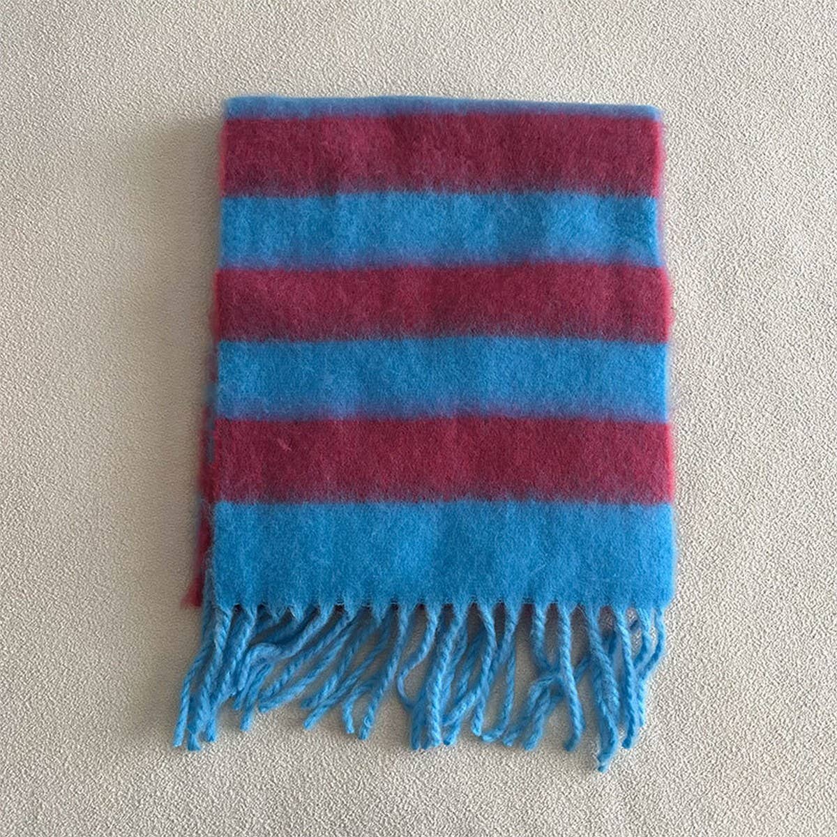 BLUE BROWN STRIPE SCARF THICK WINTER WRAP_CWASC2332
