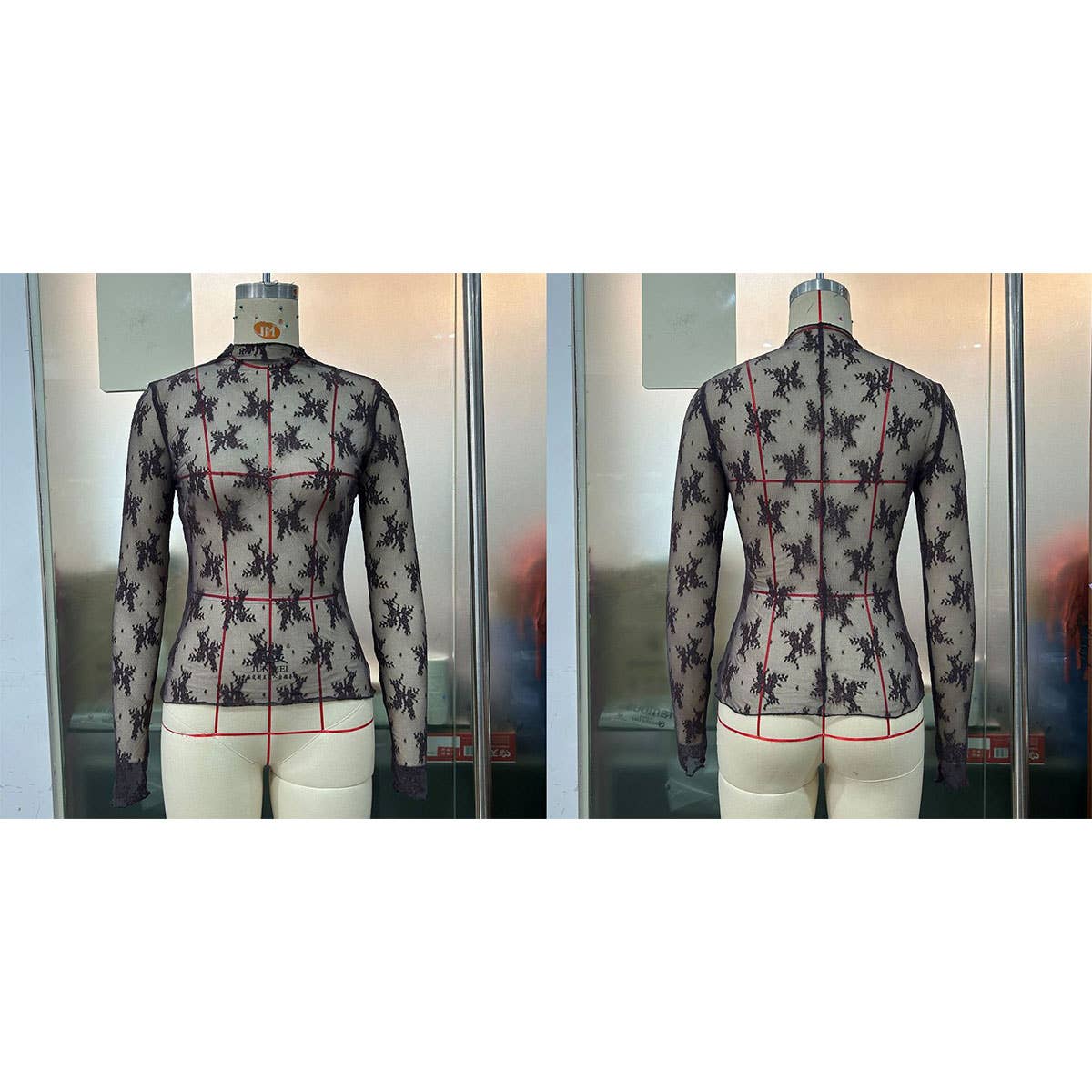 SEMI SHEER MESH LACE TOP BOTTOMING SHIRT_CWTBLL2660