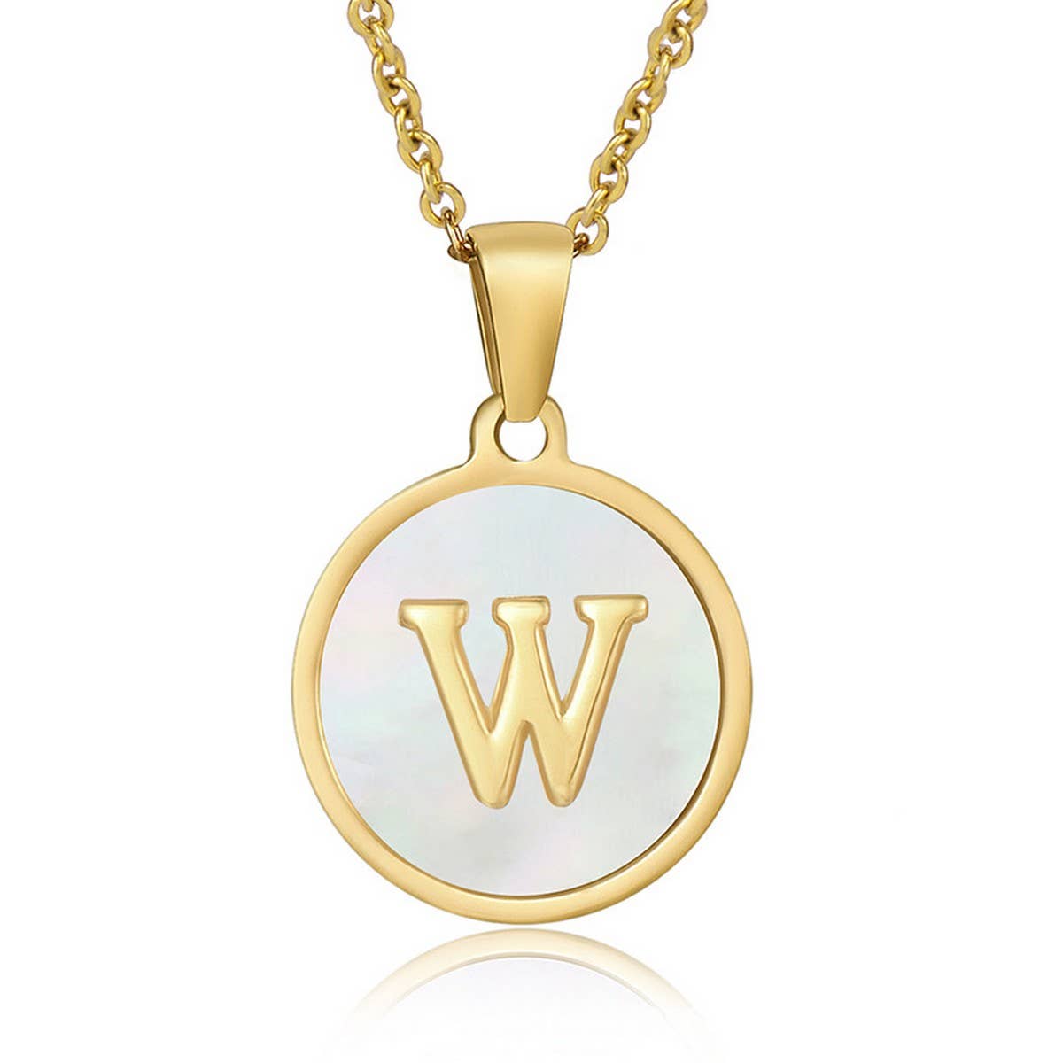 CIRCULAR SHELL ENGLISH LETTER PENDANT NECKLACE_CWAJE0675