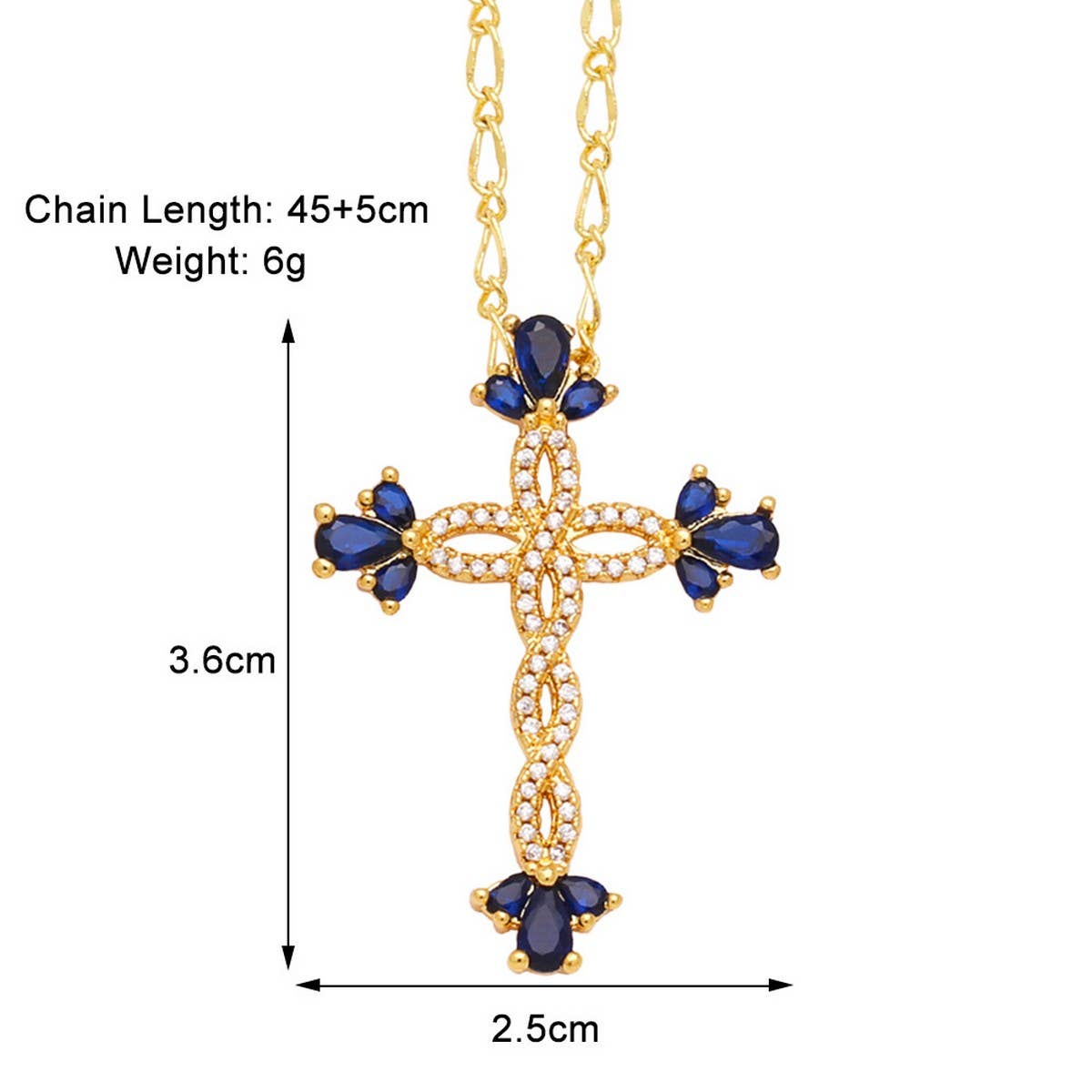 COLORED ZIRCON CROSS PENDANT NECKLACE_CWAJE0910