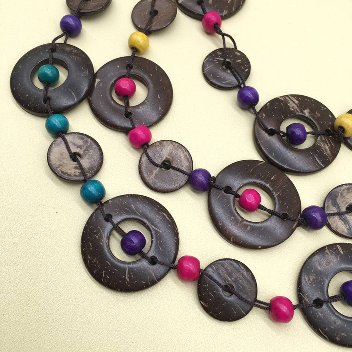 Vintage Braided Round Coconut Wood Bead Necklace_Cwmm4733