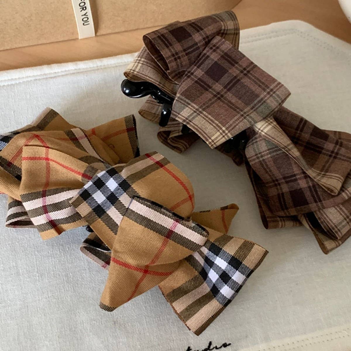 Plaid Bow Banana Hairclip Retro Ponytail Barrette_Cwaha07794