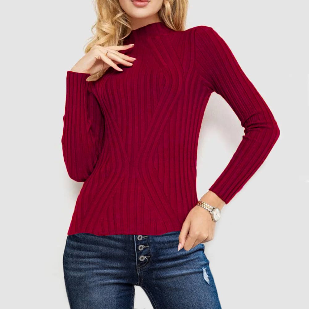 Wide-Striped Solid-Color Long-Sleeved Top