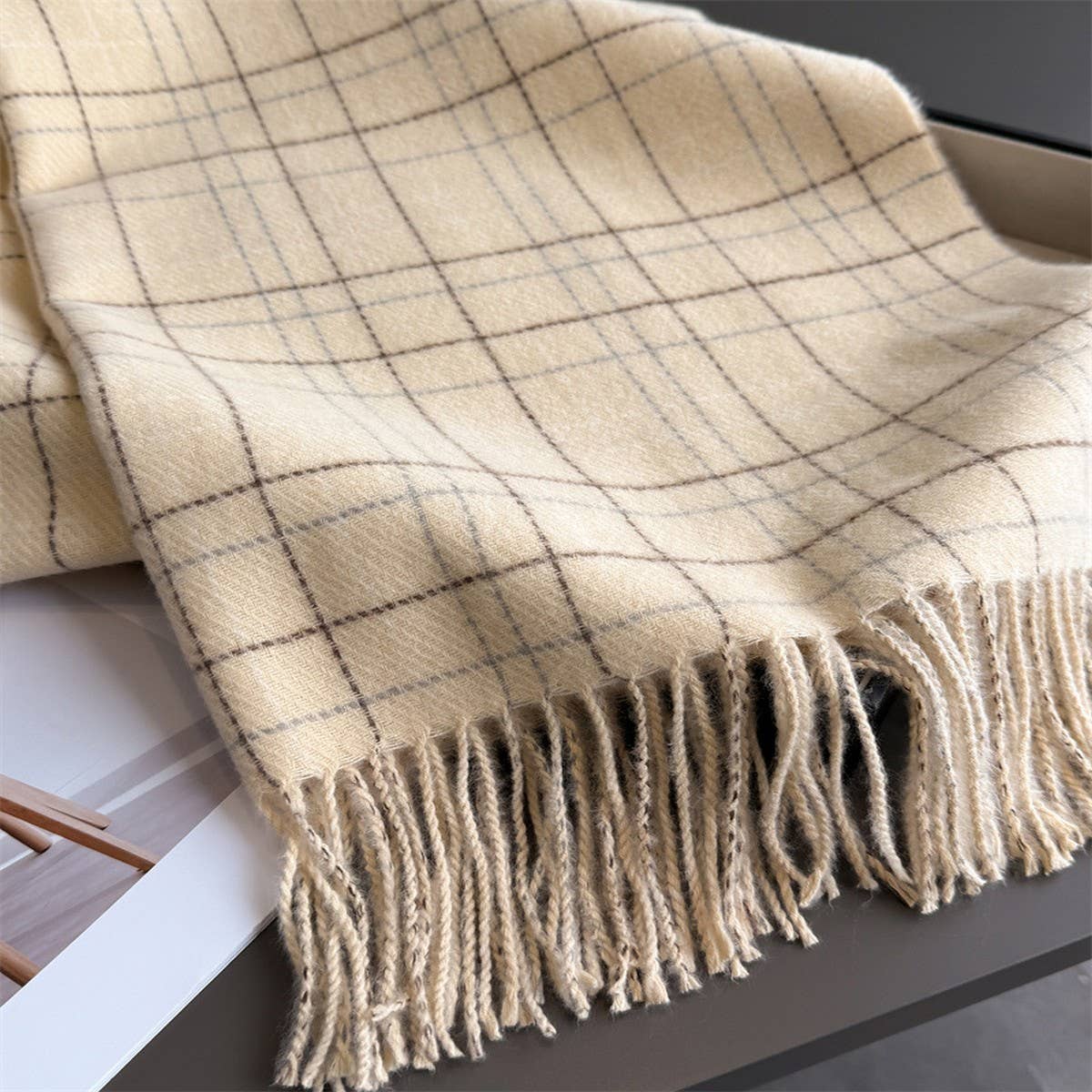 Chic Plaid Tassel Scarf Soft Cashmere Feel Wrap_ Cwasc03271