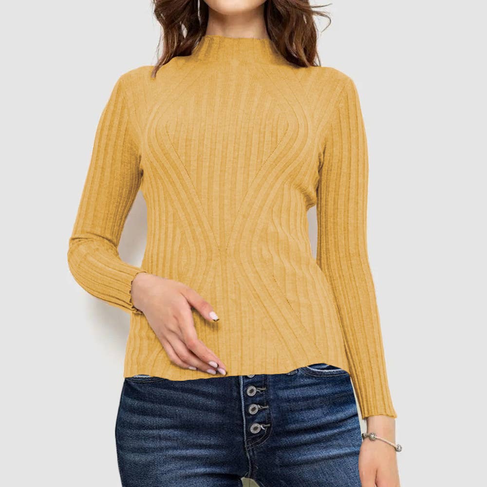 Wide-Striped Solid-Color Long-Sleeved Top