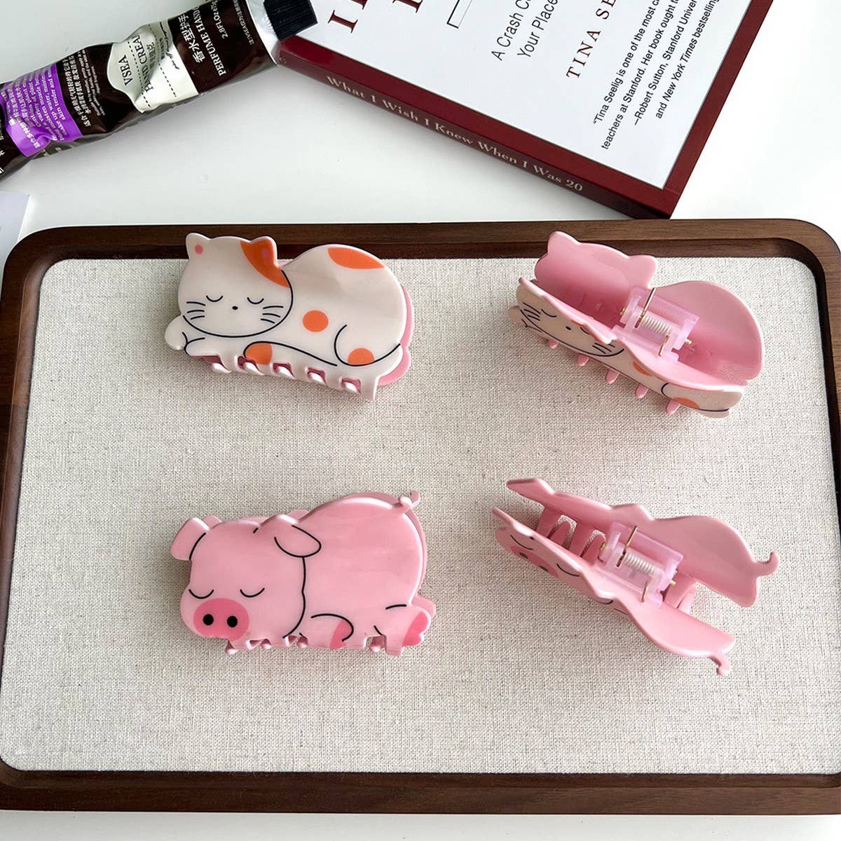 PINK PIG CAT ACETATE HAIR CLAW CLIP FOR GIRLS_CWAHA5974