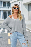 V Neck Solid Off Shoulder Knit Pullover_Cwoswl2047