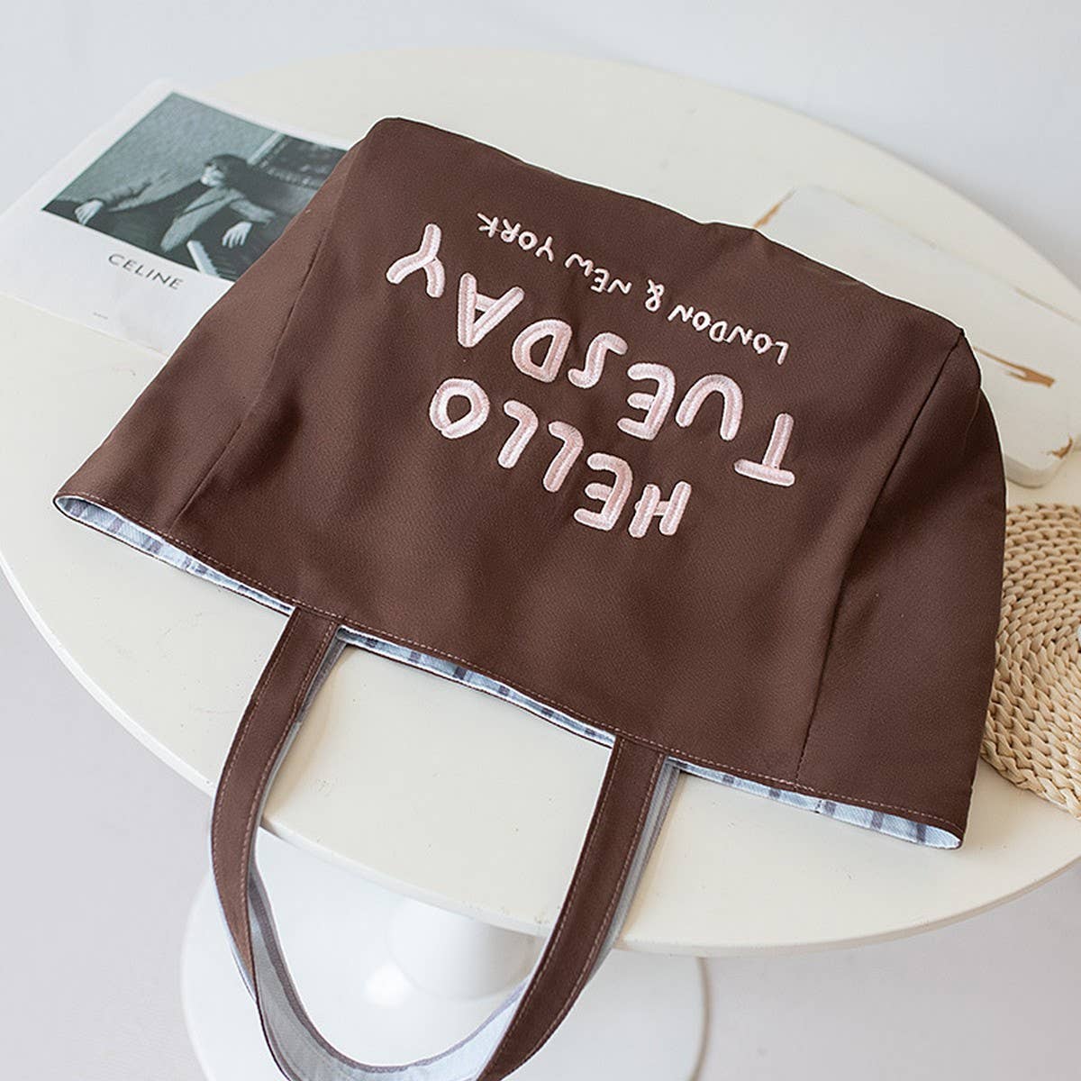 EMBROIDERED LAZY STYLE LARGE CANVAS TOTE FOR WOMEN_CWAB5642