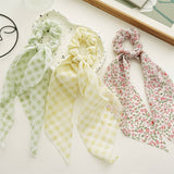 SMALL FRESH FLORAL PLAID RIBBON HAIR TIE_CWAHA1084