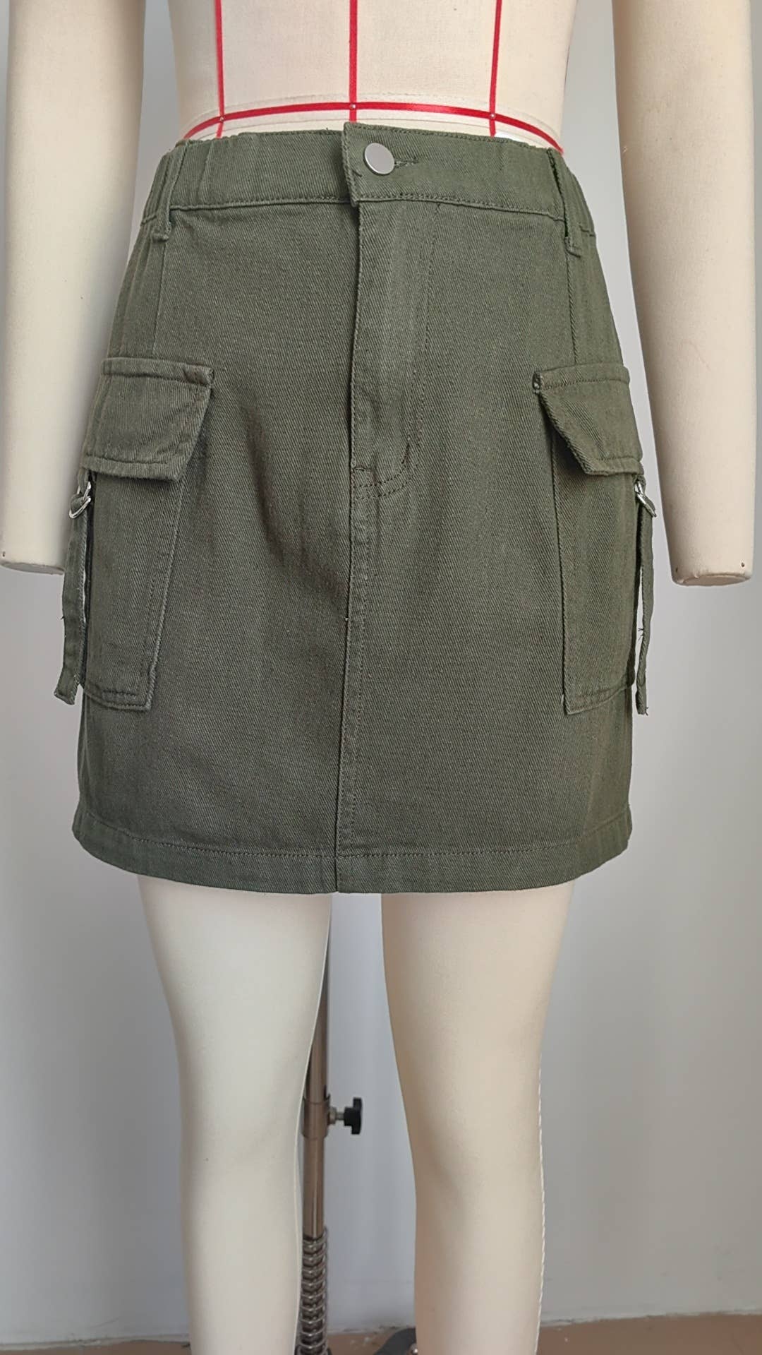 Washed Denim Cargo Skirt