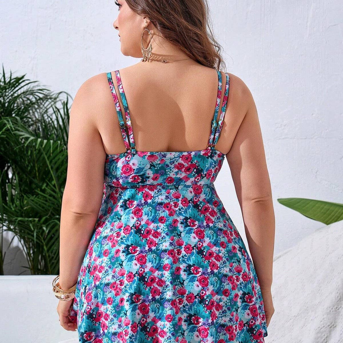 LARGE SIZE FLORAL ONE PIECE SWIMSUIT WITH SKIRT_CWMW0591