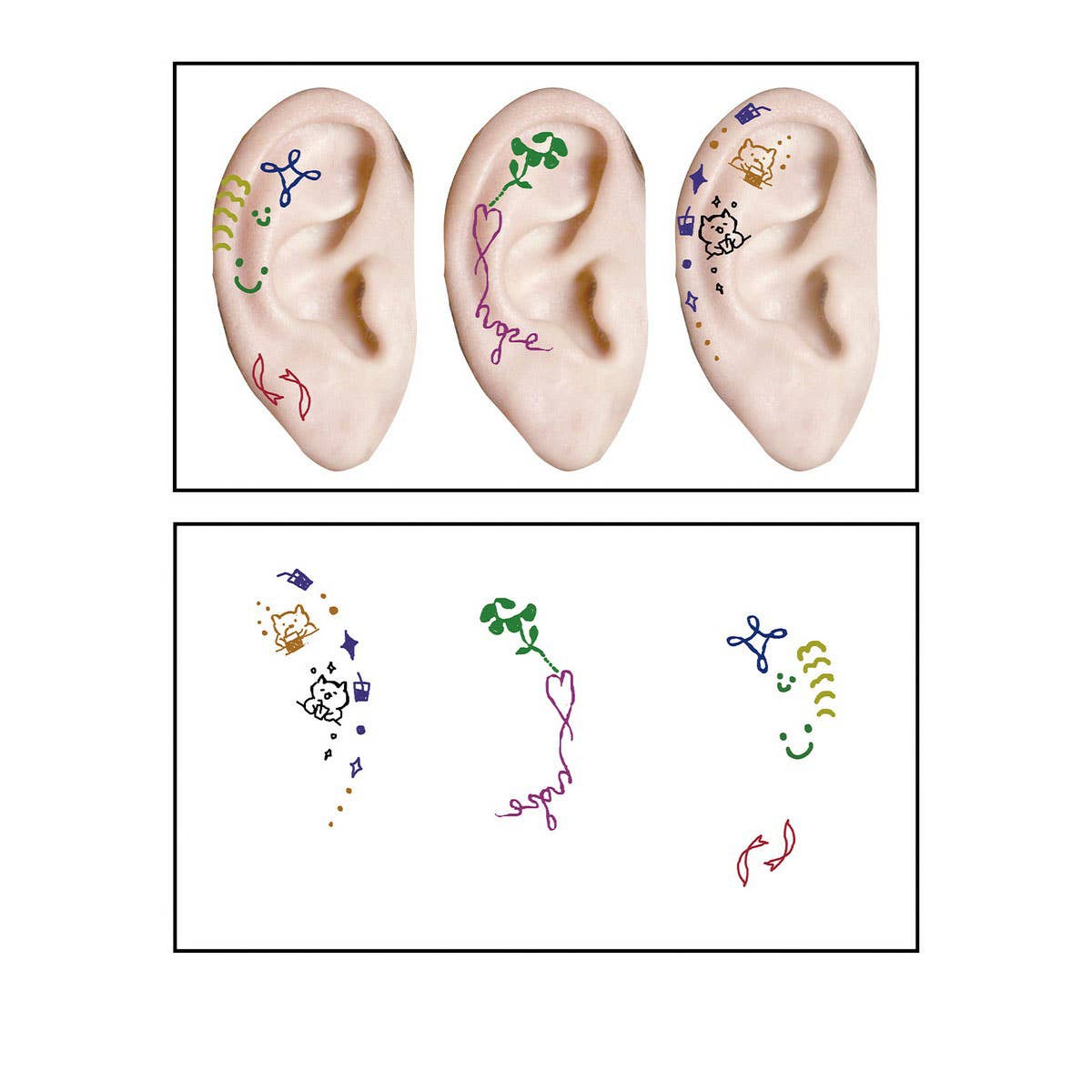 CUTE CARTOON EAR TATTOOS WATERPROOF STICKER SET_CWMM8394