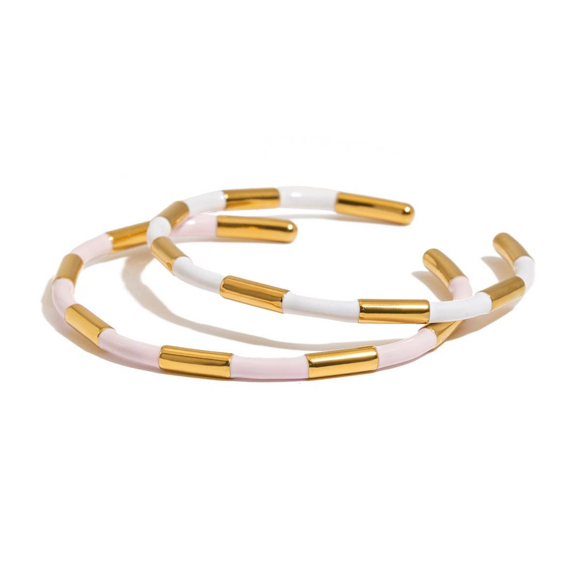 CLASSIC 18K GOLD BAMBOO PINK ENAMEL OPEN BANGLE_CWAJE4742