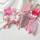 PINK FLORAL SKINNY SCARF HAIR TIE BAG RIBBON_CWASC0708